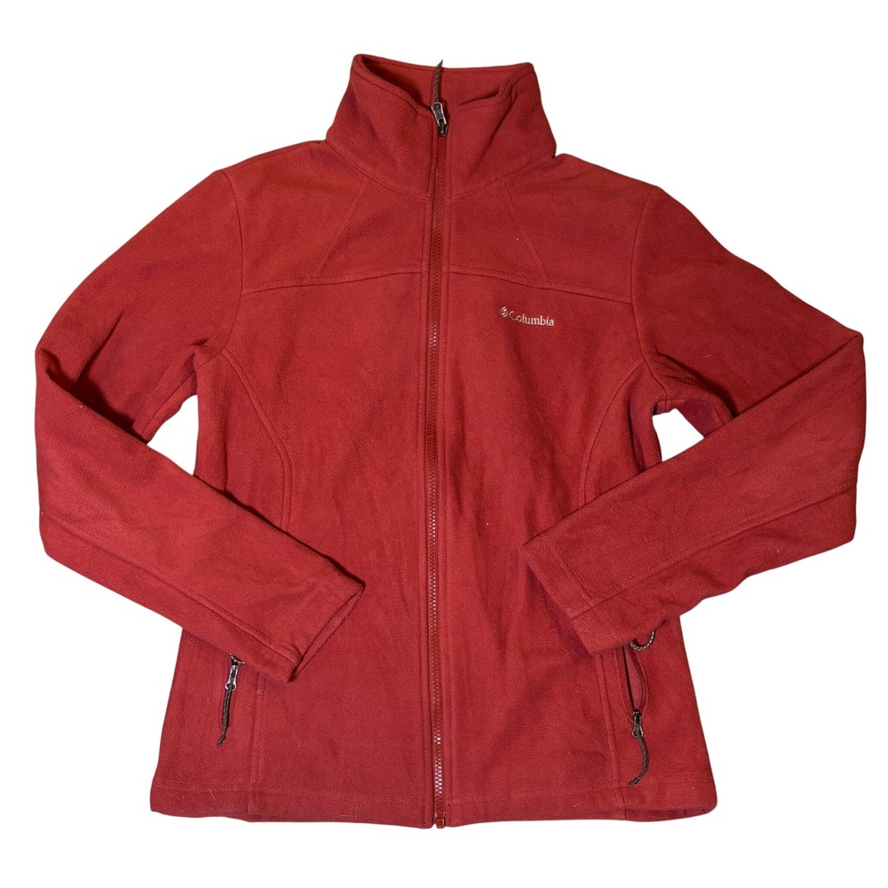 Columbia Fleece Jacket Size M Red Full Zip Mock Neck Interchange Layer